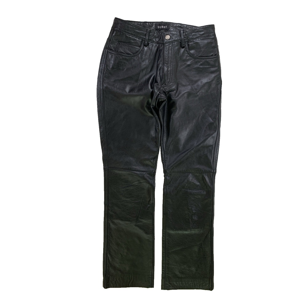 Guess Leather Pants Size 0 Straight Leg Trousers Y2K Minimalist Genuine Hide